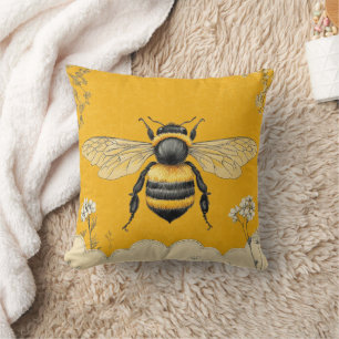 Vintage Honey Bee Wildflower Garden (6) Throw Pillow