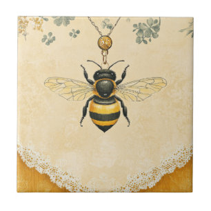 Vintage Honey Bee Wildflower Garden (7) Ceramic Tile
