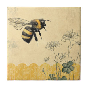 Vintage Honey Bee Wildflower Garden (8) Ceramic Tile