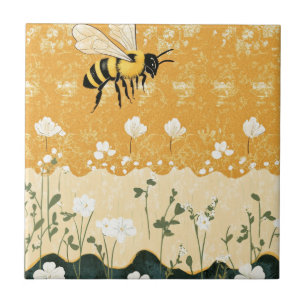 Vintage Honey Bee Wildflower Garden (9) Ceramic Tile