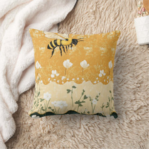 Vintage Honey Bee Wildflower Garden (9) Throw Pillow