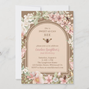 Vintage Honey Bee Wildflower Second Birthday Invitation