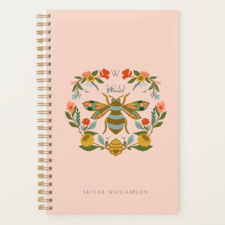 Vintage Honey Bee & Wildflower Wreath Illustration Planner