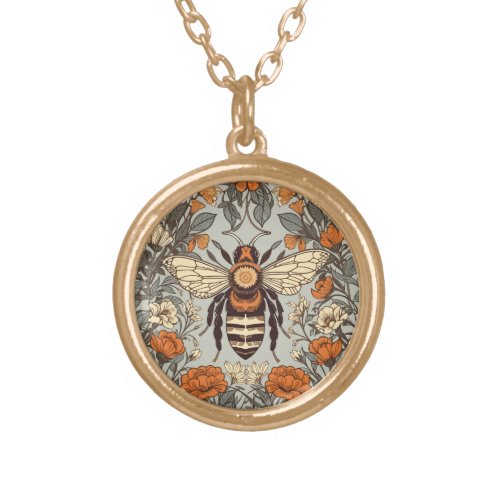 Vintage Honey Bee William Morris Inspired Floral Gold Plated Necklace