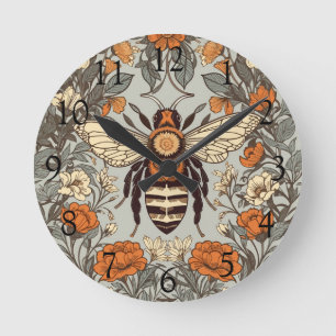 Vintage Honey Bee William Morris Inspired Floral Round Clock