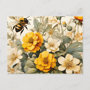 Vintage honey bees in botanicals postcard
