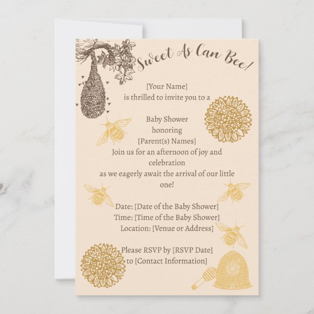Vintage Honey Bumblebee Baby Shower  Invitation (Front)