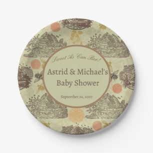 Vintage Honey Bumblebee Sage Baby Shower  Paper Plates