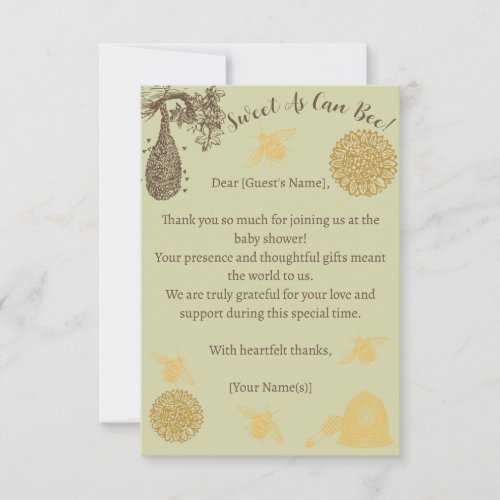 Vintage Honey Bumblebee Sage Baby Shower  Thank You Card