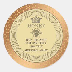Vintage honey jar crown honey bee apiary classic round sticker