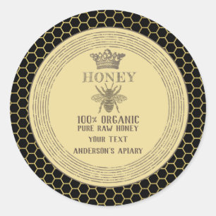 Vintage honey jar crown honey bee apiary classic round sticker