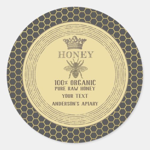 Vintage honey jar crown honey bee apiary classic round sticker