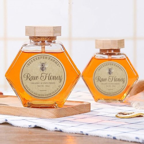 Vintage Honey Jar Label Bee Apiary Round Sticker