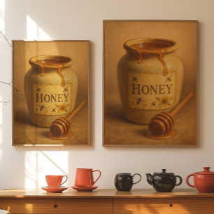 Vintage Honey Jar Poster Rustic Farmhouse Art