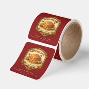 Vintage honey label honeycomb jar sticker burgundy