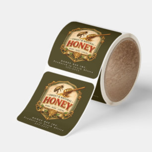 Vintage honey label old fashioned bee dipper green