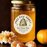 Vintage Honey Labels | Apiary Honeycomb Food<br><div class="desc">Elegant vintage honey jar stickers featuring a rustic honeycomb gold background,  a honey bee hive,  honeybees,  and your details.</div>