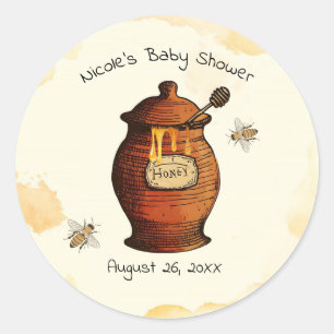 Vintage Honey Pot Honey Bee Baby Shower Invitation Classic Round Sticker