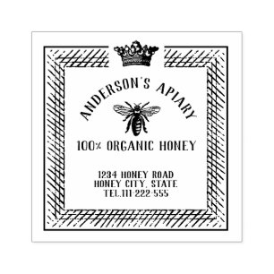 Vintage honey queen bee apiary honey jar labeling rubber stamp