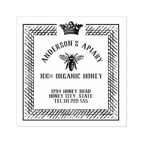 Vintage honey queen  bee apiary honey jar labeling rubber stamp