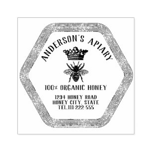 Vintage honey queen bee apiary honey jar labeling rubber stamp