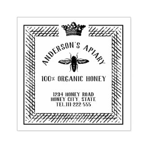 Vintage honey queen  bee apiary honey jar labeling rubber stamp