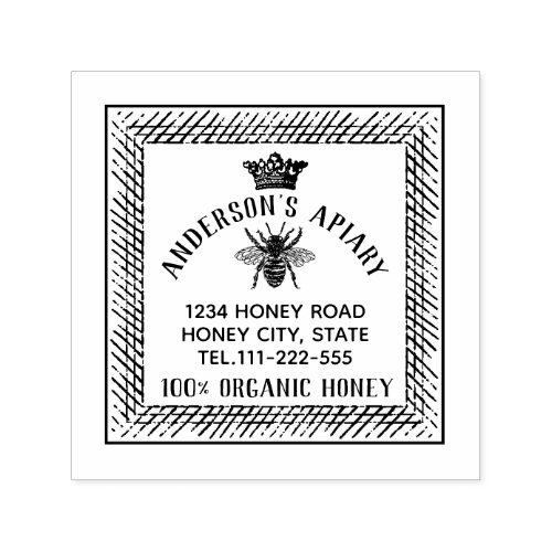 Vintage honey queen  bee apiary honey jar labeling self_inking stamp