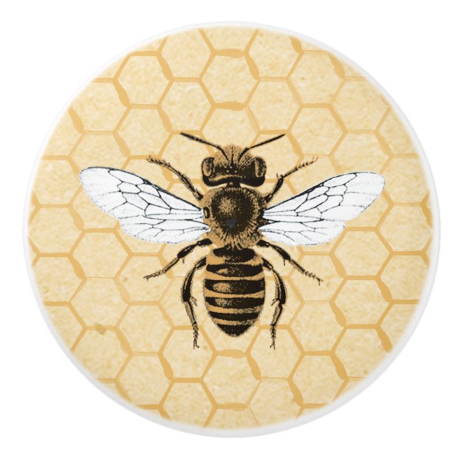 Vintage Honeybee and Honeycomb Ceramic Knob (Front)
