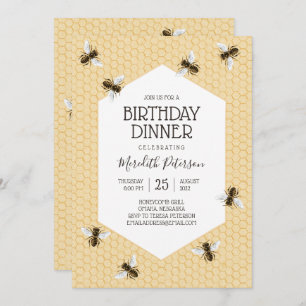 Vintage Honeybee Birthday Dinner Invitation