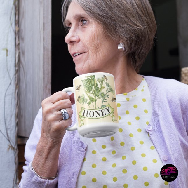 Vintage Honeybee Botanical Illustration Coffee Mug (Morning ritual meets old-world garden elegance.)