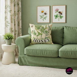 Vintage Honeybee Botanical Illustration Throw Pillow