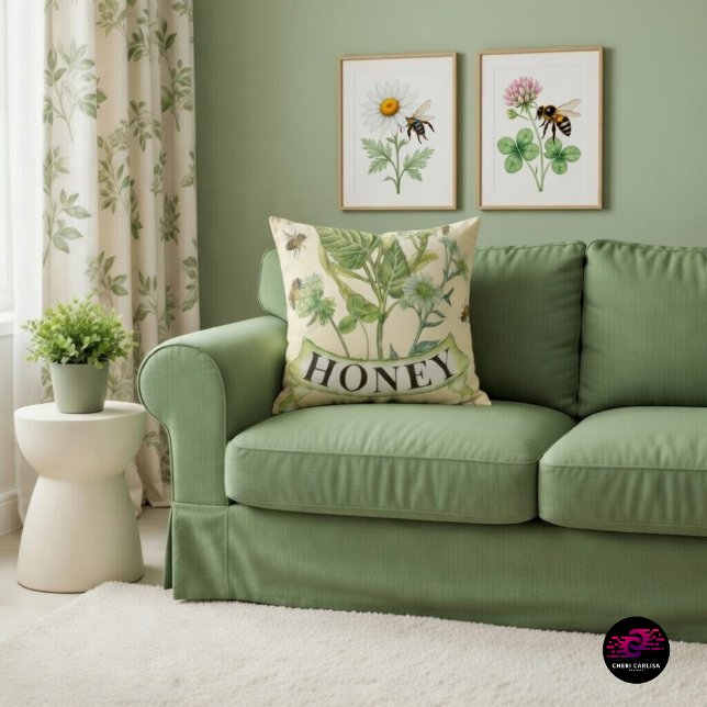 Vintage Honeybee Botanical Illustration Throw Pillow (A curated touch of vintage nature for refined interiors.)