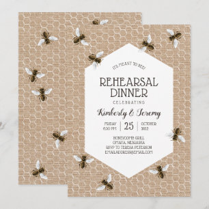 Vintage Honeybee Burlap Rehearsal Dinner Invitation