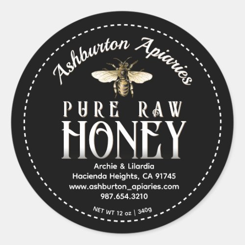 Vintage Honeybee Classy Black Pure Raw Honey Classic Round Sticker