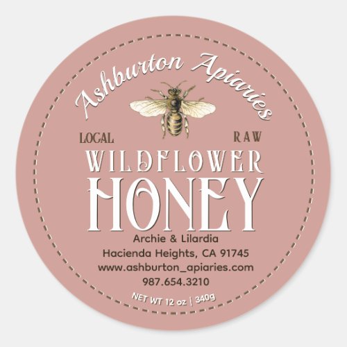 Vintage Honeybee Classy Pink Pure Raw Honey Classic Round Sticker