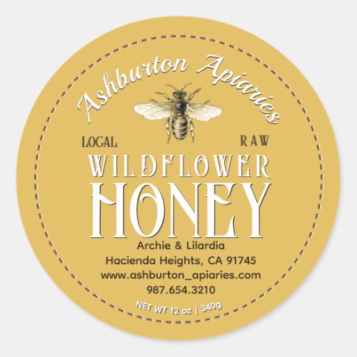 Vintage Honeybee Classy Yellow Pure Raw Honey Classic Round Sticker