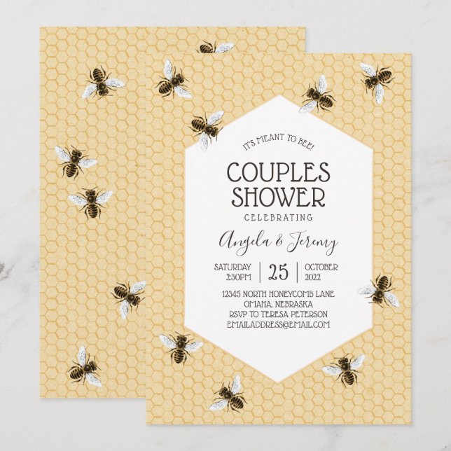Vintage Honeybee Couples Shower Invitation (Front/Back)