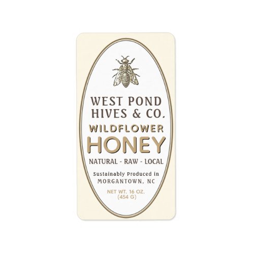 Vintage Honeybee Honey Custom Oval Label White