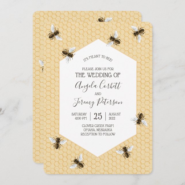 Vintage Honeybee Wedding Invitation (Front/Back)