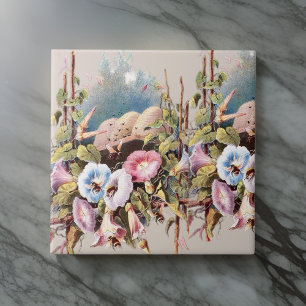 Vintage HoneyBees Flower Garden Pastels Ceramic Tile