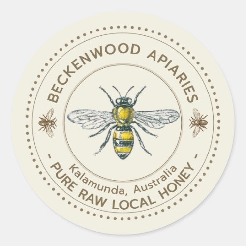 Vintage Honeybees Honey Label Dotted Border Ivory 