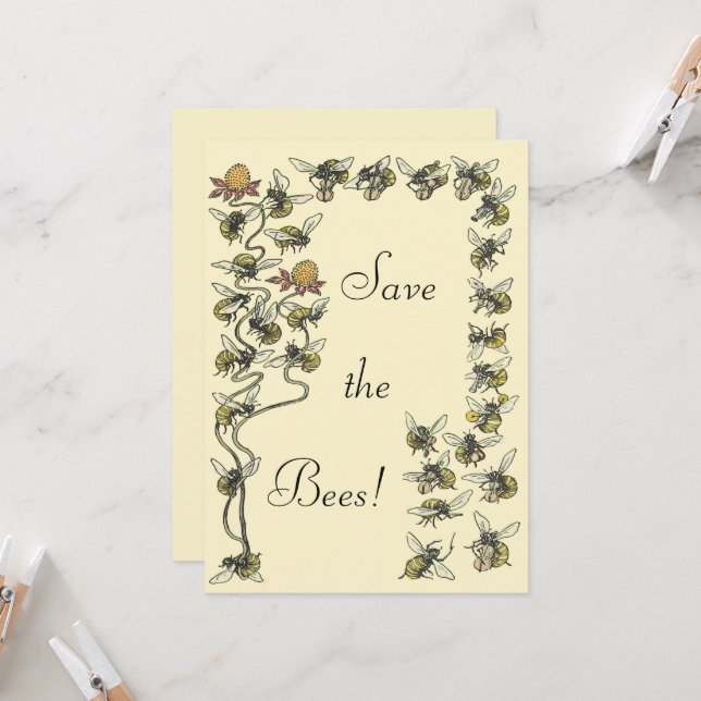 Vintage Honeybees Playing Music Save the Bees   Card (Front/Back In Situ)