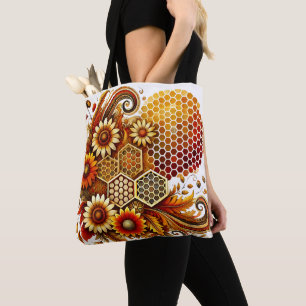 Vintage Honeycomb and Sunflower Tote Bag