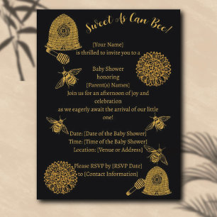Vintage Honeycomb Baby Shower Black Gold Invitation Postcard