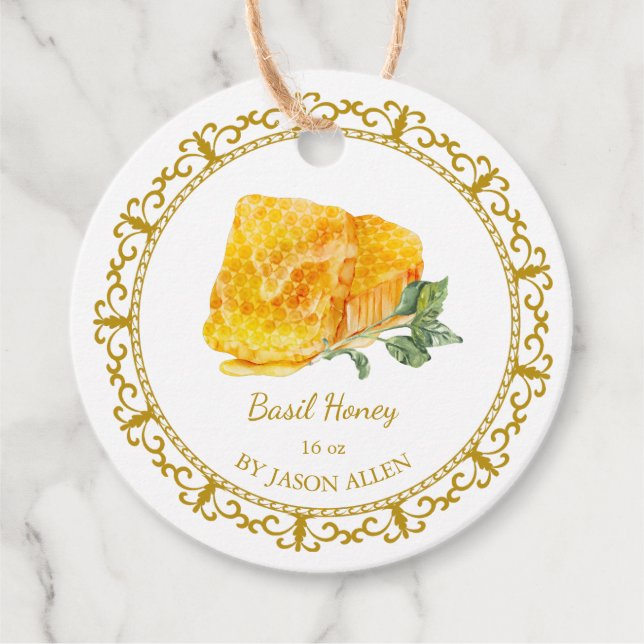 Vintage Honeycomb Basil Infused Honey Hang Tag (Front)