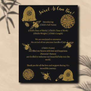 Vintage Honeycomb Bee Black Birth Announcement Postcard