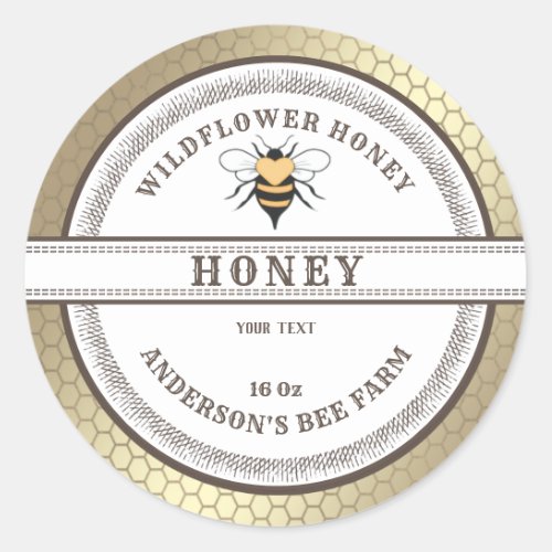 Vintage honeycomb bee honey jar label 