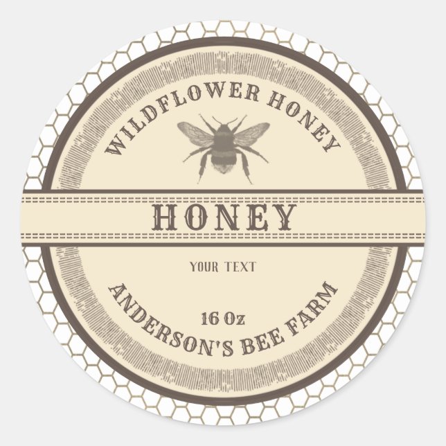 Vintage honeycomb bee honey jar label  (Front)