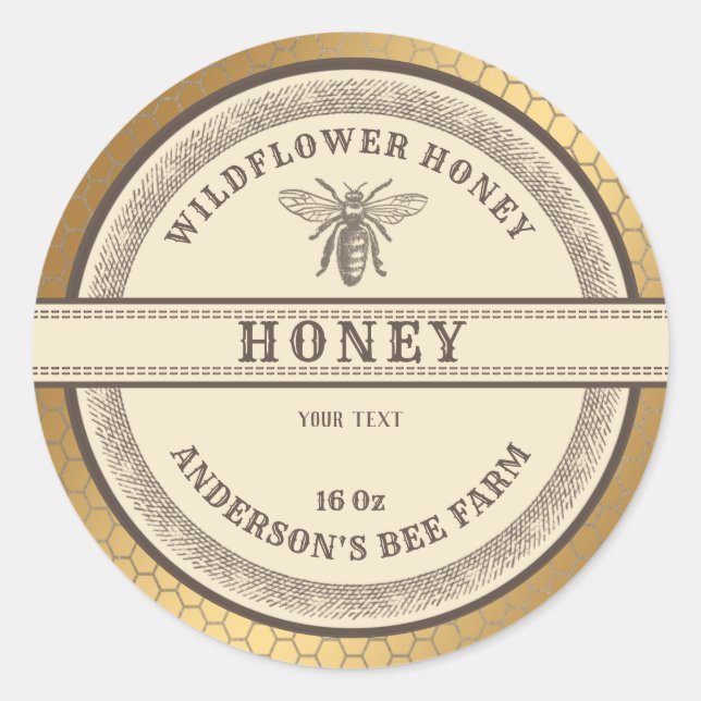 Vintage honeycomb bee honey jar label  (Front)