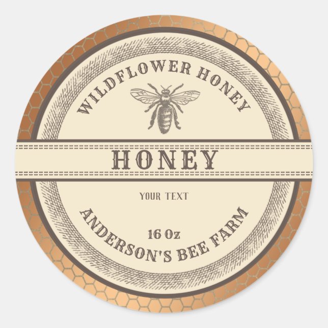 Vintage honeycomb bee honey jar label (Front)